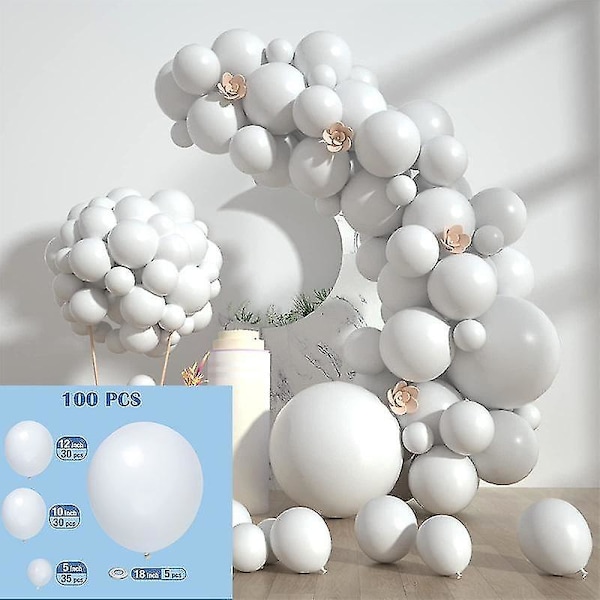 Vita Ballonger, 100 Stycken Mörkvit Ballonggirlang, 5 10 12 18 Tum Vit Ballongbåge Kit för Bo