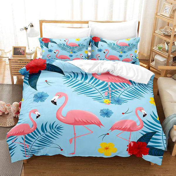 Flamingo Påslakan King/Queen Size, rosa Djurliv Tropiska Djur Tryck Sängkläder Set För Barn Flickor Tonåringar, Palmblad Täcke