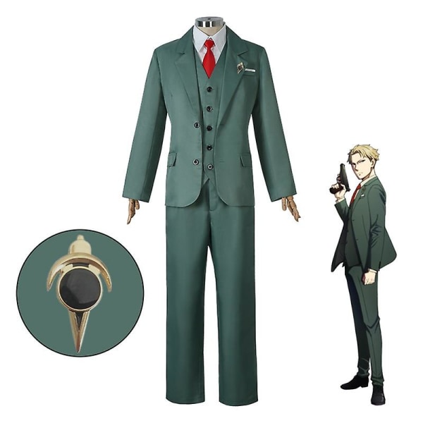 Loid Forger Cosplay Spy Family Twilight Cosplay Kostym Ljusgrön Kostym Kort Blond Peruk Outfit Skjorta Slips Herrkläder Halloween