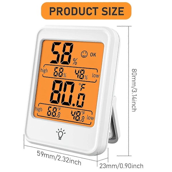 Elektronisk digital hygrometer för inomhusbruk, / Omkopplingsbar, Max/Min-minne, Rumstemperaturmätare och fuktighetsmätare för kontor
