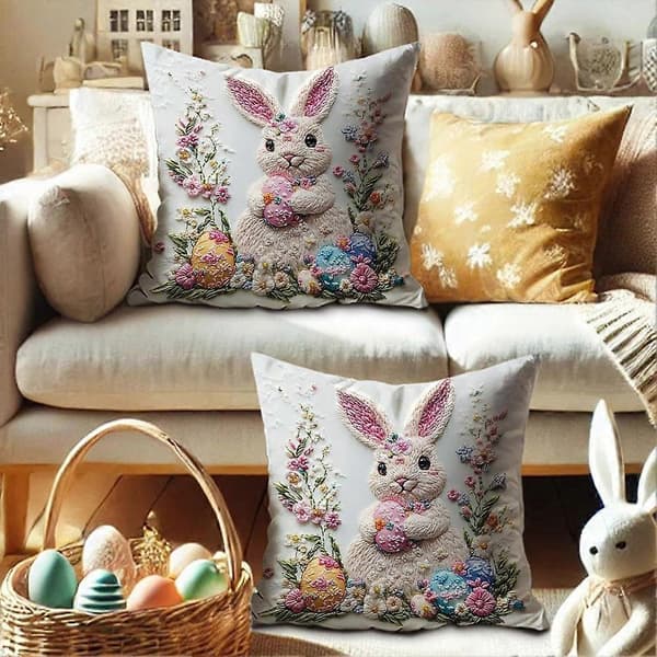 Easter Pillowcase 45x45 cm Rabbit Bunny Egg Decorative Pillows Happy Easter 2
