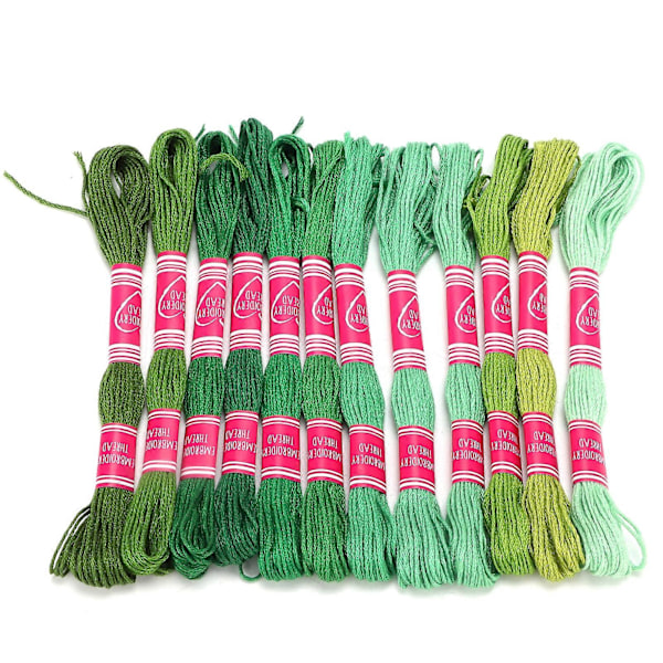 12 st Broderitråd Gradient Ljus Färg Polyestertråd för Broderiälskares Grupphantverk (Grön Serie)