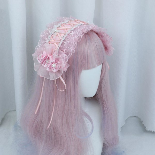 Rosa Blonde Perle Sløyfer Lolita Hårbøyle Anime Maid Cosplay Hårbånd Lolita Blonde