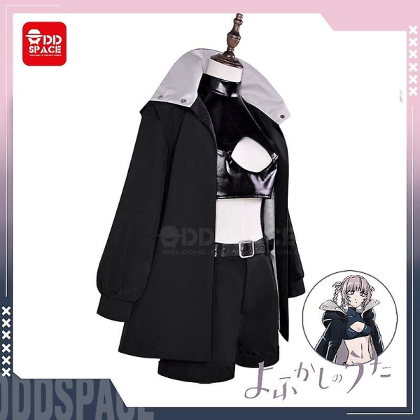 Nanakusa Nazuna Cosplay Call Of The Night Cosplay Kostume Sort Jakke Læder Shorts Outfit Yofukashi No Uta Cosplay Paryk Sæt Wig L