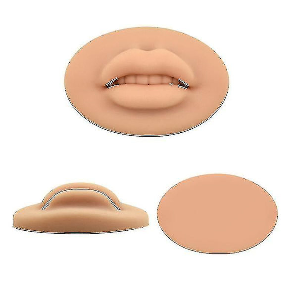 Öppen Mun 3D Läpp Bästa Praxis Silikonhud Med Tänder Smink Läpp Mannekäng Dark Brown