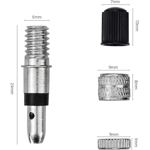 16-delars Cykelventil Dunlop Komplett Set, Adapter Cykelventil + Muttrar + Ventil