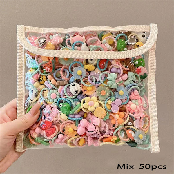40/50/60 st/parti Barn Håraccessoarer Tecknade Elastiska Hårband Baby Huvudrep Små Djur Söta Flickor Hårprydnad 50PCS-S