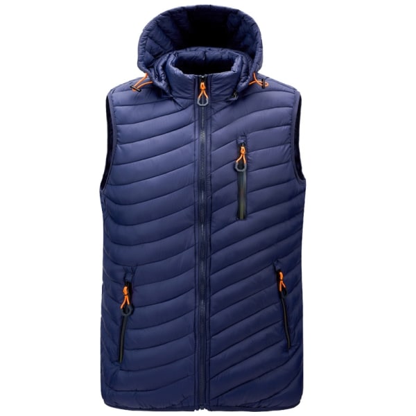 Stor størrelse M-6XL mænd vest jakke efterår vinter vest ensfarvet mandlig hætte ærmeløs jakke Dark blue 2XL