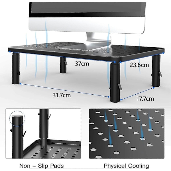 Höj- och sänkbart skrivbord för stationär dator, höjdjusterbart laptopbord, höjdjusteringsställ för bildskärm, ergonomiskt bildskärmsstativ i metall med meshplattform för laptop, dator