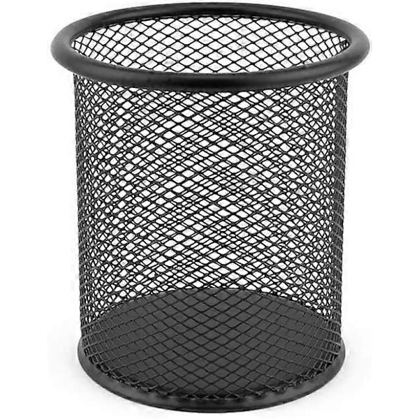 Metallpennhållare Rund Tråd Metallnät Multifunktionell Kopp för Kulspetspenna Diameter 85 mm Svart