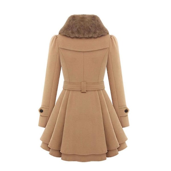 Dam Faux Fur Slag Dubbelknäppt Ullkappa Jacka Camel S