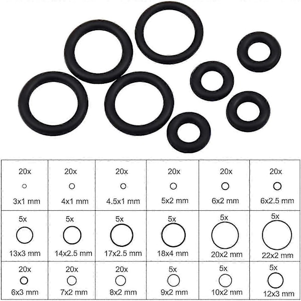 O-ring sortimentssæt i gummi, 18 størrelser, pakninger, nitril NBR til autoreparation, professionel VVS