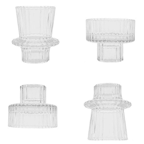 Glas Ljusstakar Avsmalnande Ljusstakehållare 2 Olika Storlekar Modern Räfflad Design Ljusstakehållare för Bröllopsdekor A