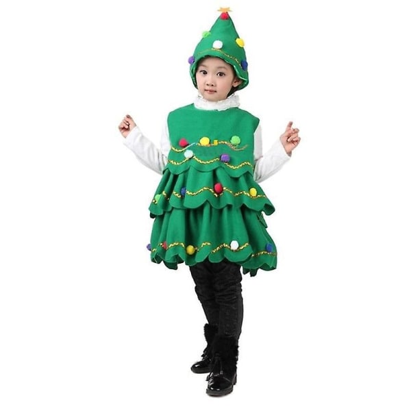 Juldräkt Barn Cosplay Tomteträd Föreställning Dansdräkt Pojke Flickor Julklapp Trädhatt Xmas Perform Kostymer 110cm