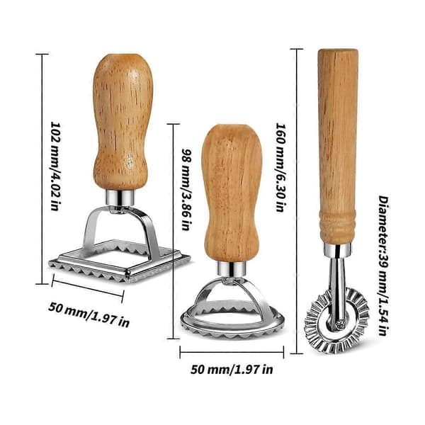 Ravioli Pasta Kutter Sett, Ravioli Stempel Maker med Trehåndtak for Ravioli, Pasta, Dumplings Lasa