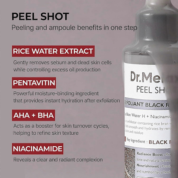 Peel Shot Glow Rice Ampoule Duo Hvide ris ampul + Sorte ris ampul Blød eksfolierende ansigts- og kropsscrub Døde hudceller, hudormefjerner til alle