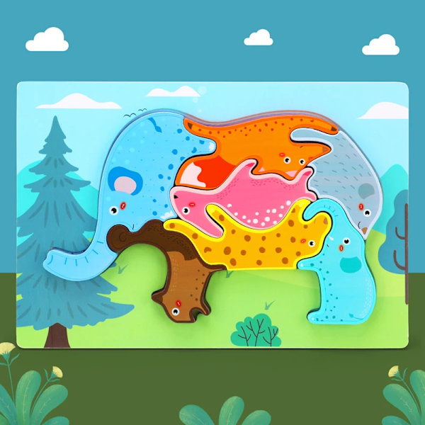 Träpussel Leksak Montessori Tecknad Djur Jigsaw Pussel För Barn Tecknade Djurpussel Barn Baby Pedagogisk Leksak Gray
