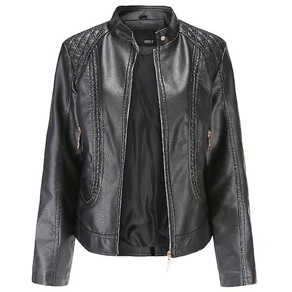 PU Läder Jacka med Dragkedja Vår Höst Dam Oversize Motorcykel Streetwear Ytterkläder Kläder Svart Khaki black XL