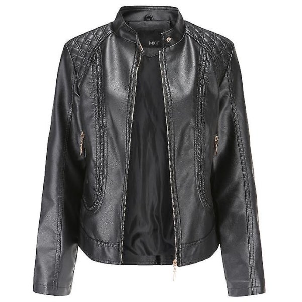 Pu Læder Lynlås Forår Efterår Jakke Til Dame Oversize Motorcykel Streetwear Overtøj Beklædning Sort Khaki black XL