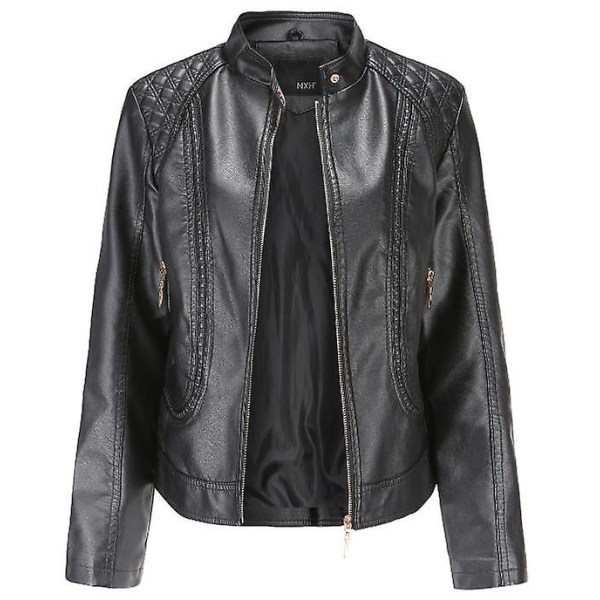 Pu-nahkainen vetoketjullinen kevätsyksyn takki naisten ylisuurille moottoripyöräilijöille Streetwear päällysvaatteet vaatteet musta khaki black XL