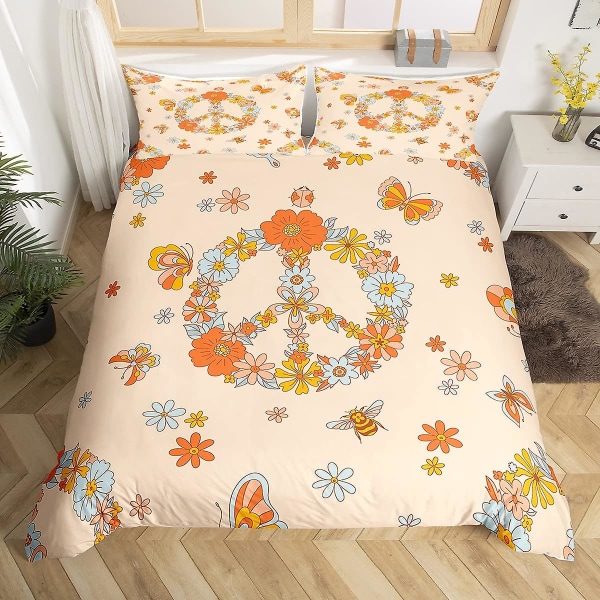 Groovy Daisy Sengesett King Queen Size Retro Blomster Dynetrekksett Psykedelisk Blomstrete Dynetrekk Mikrofiber Dyne Trekk