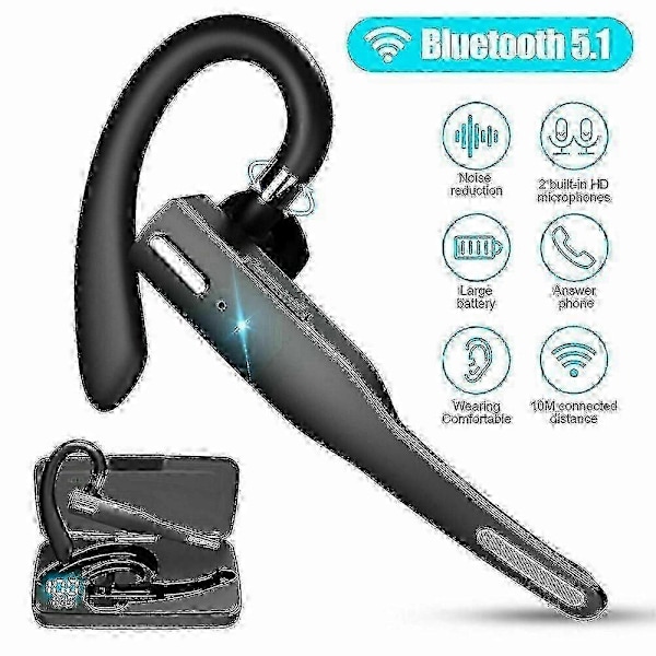 Trådlöst Bluetooth 5.1 Headset för Lastbilschaufförer med Dubbla Mikrofoner och Brusreducering