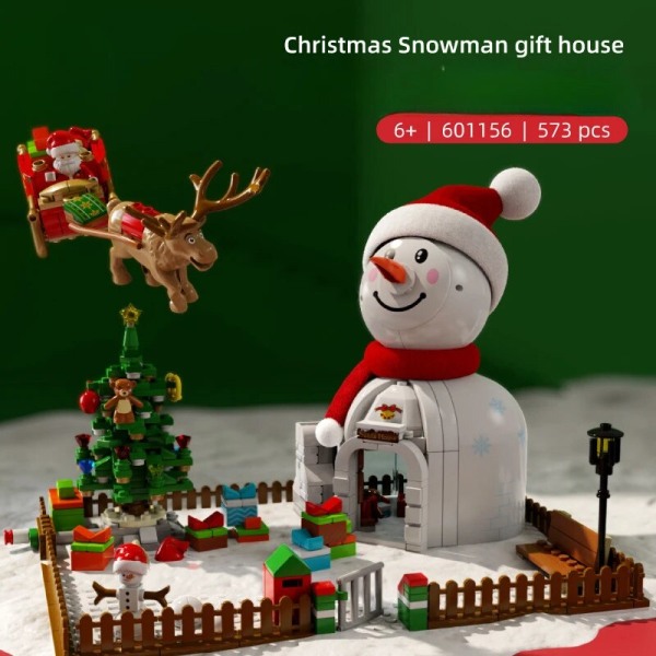 Joulurakennuspalikkasarja Lelut Uudenvuoden Lahjat Joulukuusi Valot Musiikkilaatikko Palapeli DIY Kokoamisrakennuspalikat snowhouse-573pcs
