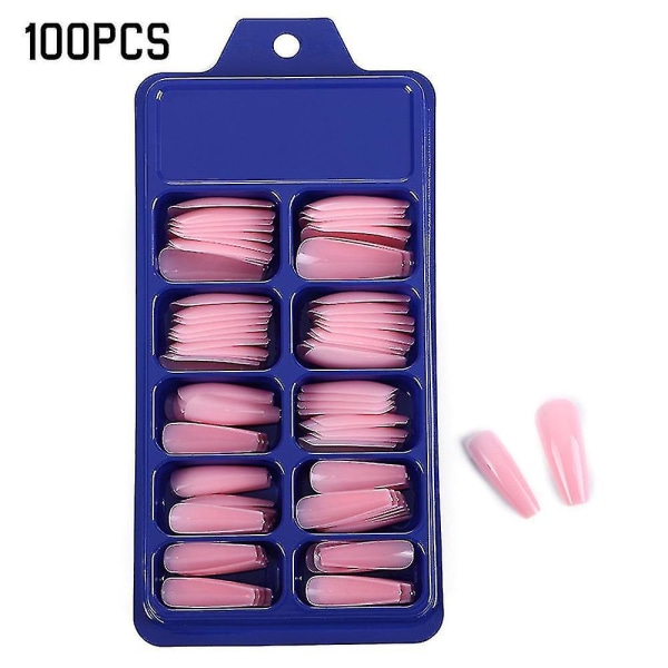 100 stk. Lange Akryl Kunstige Negler Tips Festes På Falske Fingernegler Pink
