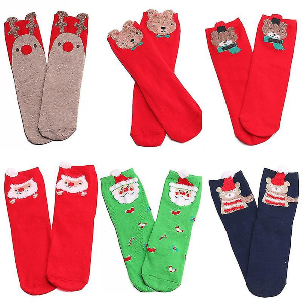 3/6 Par Fluffy Bjørnesokker Dame Santa Bomullsokker 6 Pairs