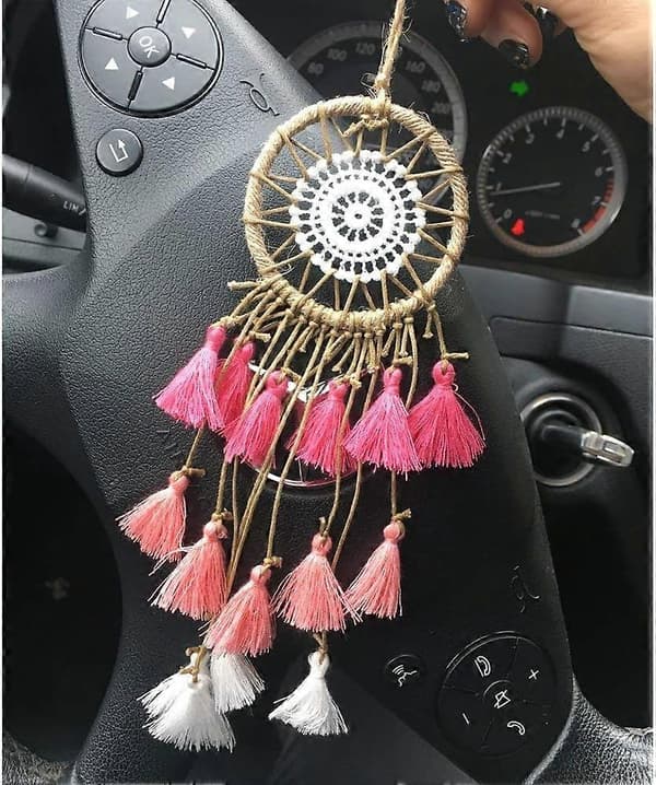 Mini drømmefanger for bilens speil (rosa)
