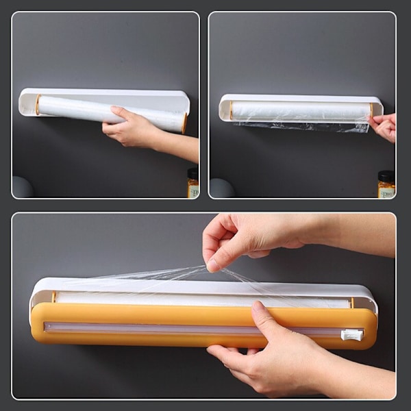2 i 1 Plastfolieskärare Förvaring Matfolie Dispenser Folie Slider Köksredskap Plastic wrap 1pcs