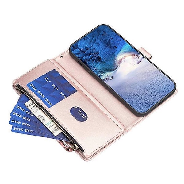 BF Style-19 Kompatibelt För Oppo A74 / A93 / A54 5G Ficka med Dragkedja PU Läder Telefonfodral Plånbok Ställ Skydd PinkGold