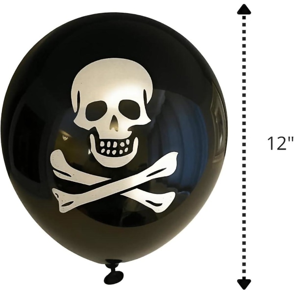 Piratfestdekorationsballonger, skalle och korsben, halloweenballonger, födelsedagsballonger, piratfestballonger