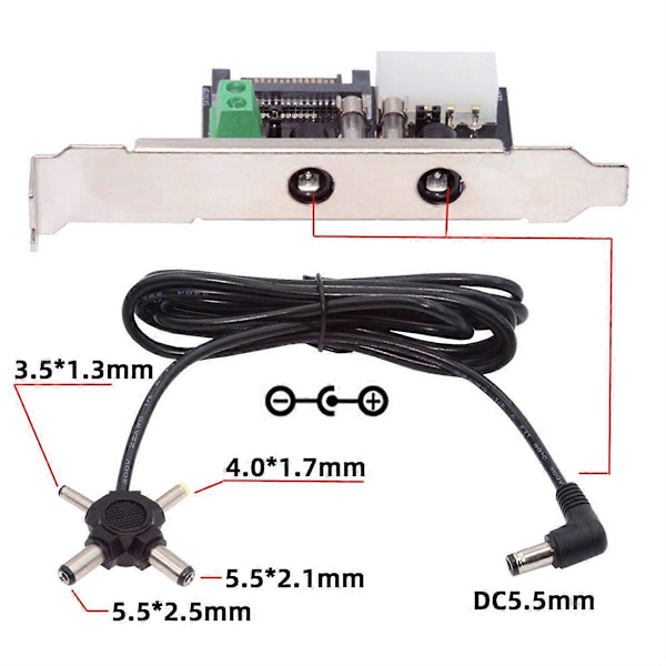 1-4 DC 12V 5V Virtakortti Ulostulo Virtajärjestelmä PCI-E Kiinnikkeellä