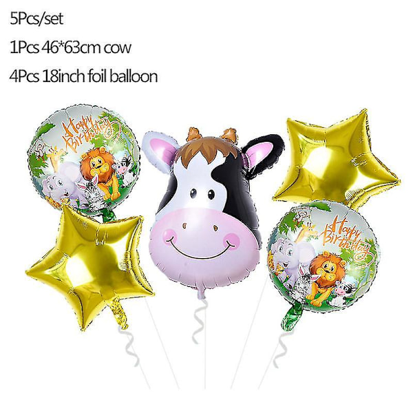 5 stk. Jungle Dyr Tiger Løve Abe Zebra Giraf Ko Luft Helium Ballon Børn S cow set