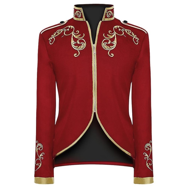 Menns Mote Hoff Prins Uniform Gullbrodert Jakke Red XL