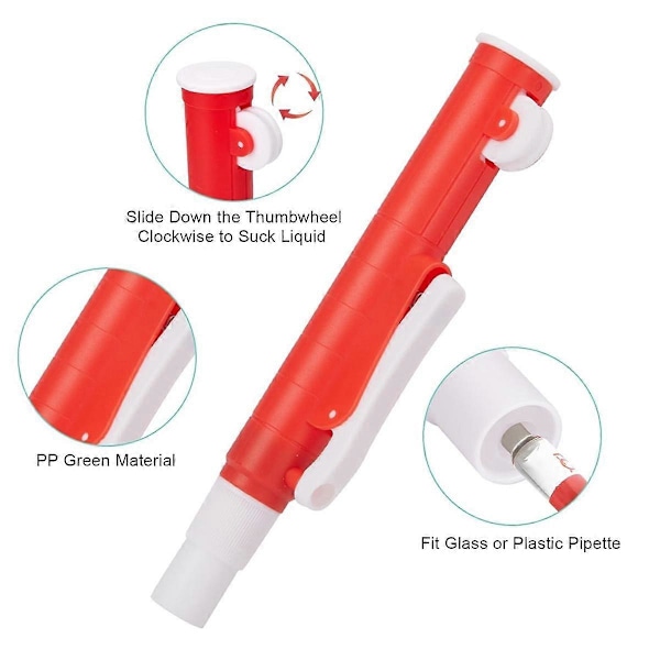 Pipettepumper, 3 stk. Laboratorie Håndholdte Pumper: 2 ml Blå, 10 ml Grøn, 25 ml Rød, Passer til Glas- eller Plastpipetter