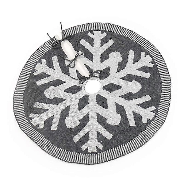 60 cm Julgransmatta (Grå), Julgransfotsöverdrag, Julgransdekoration, God Jul Julgransmatta, Stickad Snöflinga