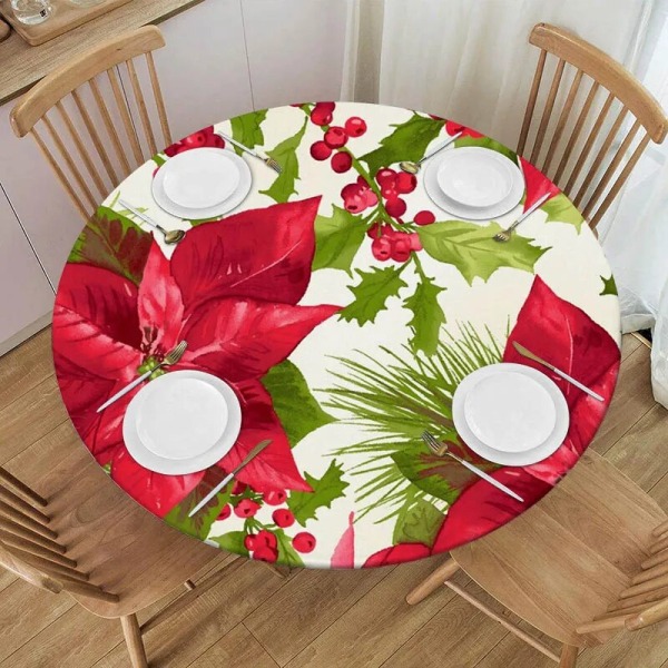 God Jul Duk Hellebore Blommor Julstjärna Röda Bär Xmas Duk Dekorativt för Holiday Home Party Bröllop Style 9 Suitable 110cm table