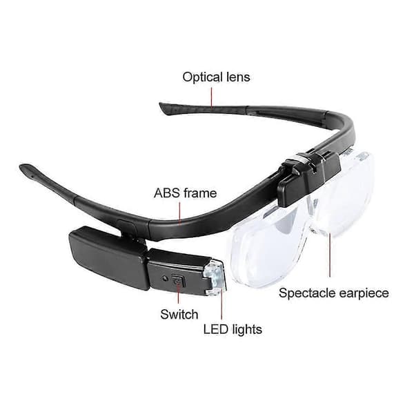 LED-belyst Pannband Förstoringsglas Visir Hands Free Lupp 6 Linser