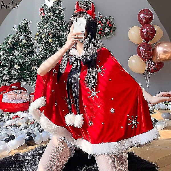 Jultomte-serie Kostym Julfest Snö Älg Flicka Röd Klänning Cape Rep Uniform Pyjamas 20