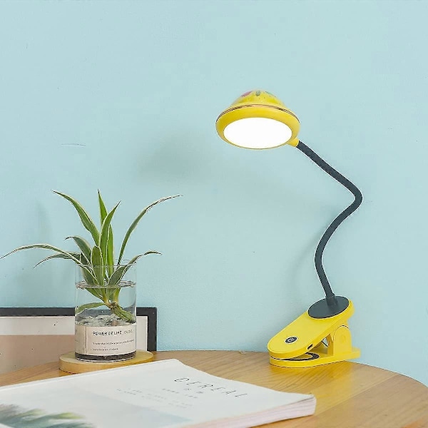 Klämlampa för skrivbord för barn, gul stjärnskrivbordslampa, USB-uppladdningsbar LED-klämlampa för läsning med stjärnprojektion, 360 dimbar 4000k touch svanhals
