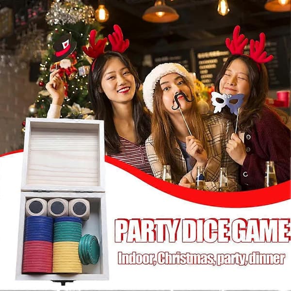 Fun Left Right Throw Dice Game, Includes 3 Wooden Dice and 48 Chips.