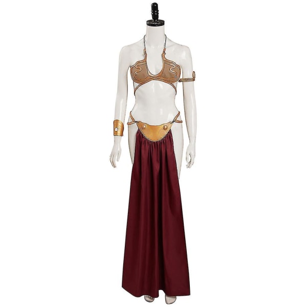 Jedi-cosplay-asun paluu Prinsessa Leia Slave -puku naisten seksikäs kultainen set Halloween-karnevaalijuhliin M