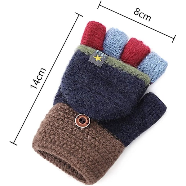 Barngloves För Flickor Pojkar 5-10 År Gamla Mode Vinter Höst Ullvantar Halvfinger Stickade Vridna Clamshell Dubbeltjocka Varma Handskar Fo