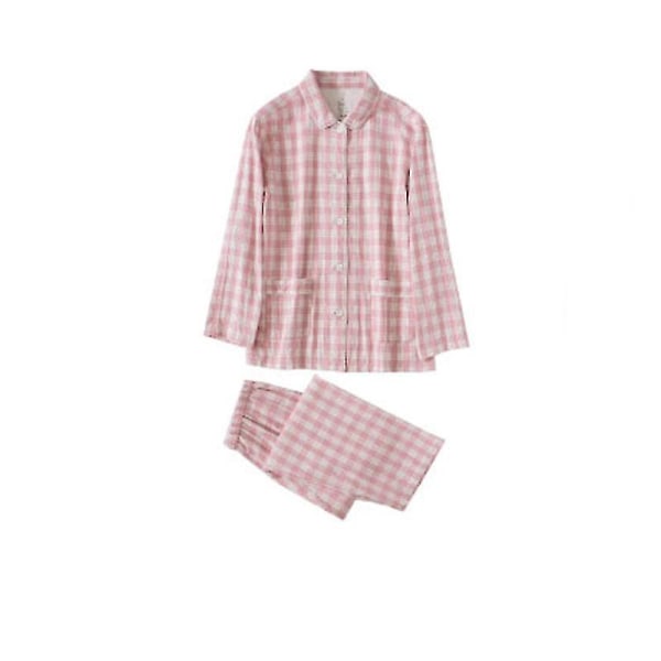 Dampyjamas Set, Matchande Pyjamas Set med långa ärmar Pink Plaid L