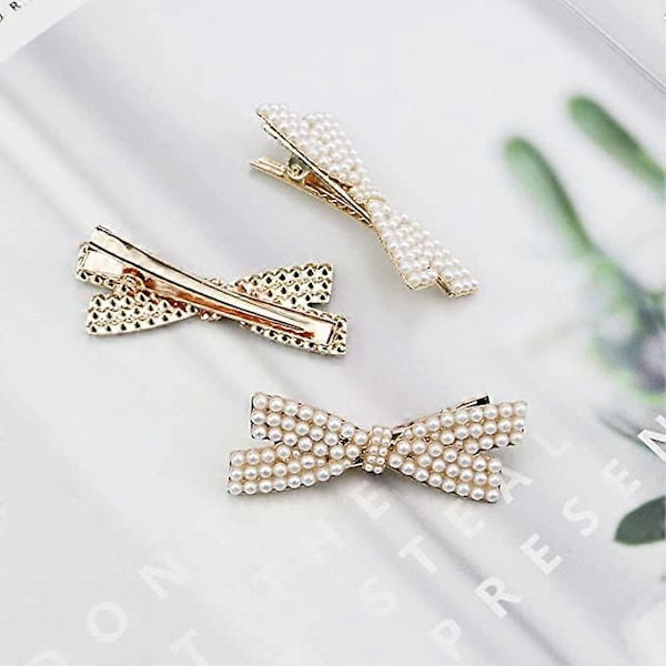 5 hårspenner med perlesløyfe, nebbklips, hårspenner i gullmetall, elegante og søte hårspenner, stylingverktøy for hodeplagg, gaver til små jenter