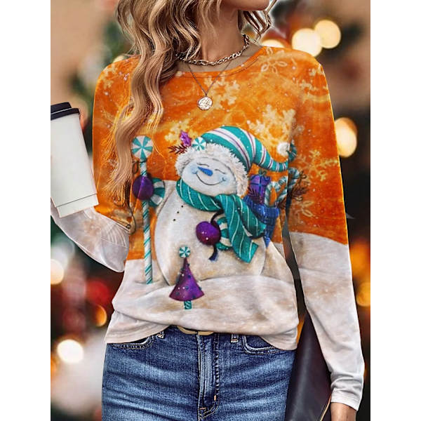 Ny dame T-shirt Juletræsprint T-shirts Toppe Langærmet Casual Toppe Mode Rund Hals Almindelig Pasform Y2K Tøj Til Piger CTZH231026SDB34 2XL
