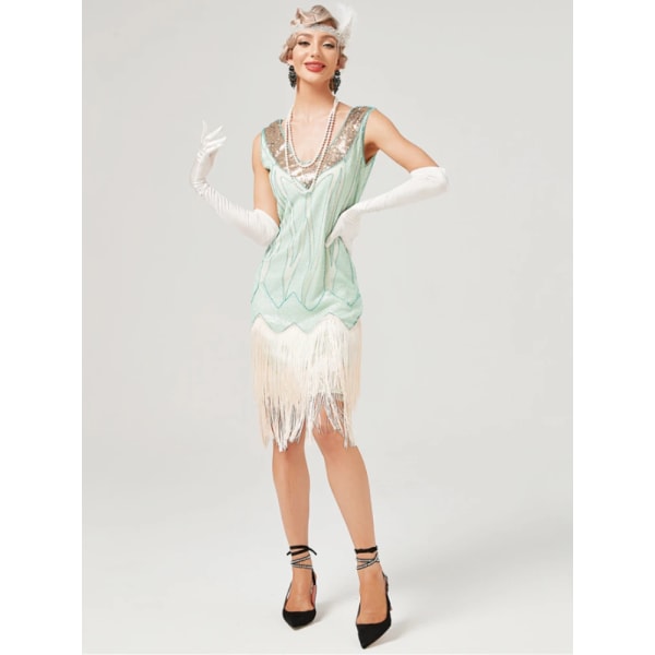 Vintage 1920-tals V-ringad Dubbellagers Klänning med Tofsar Cocktail Bal Paljettprydd Klänning Damkläder Vestido Mode Sommarklänning Y2k Red L