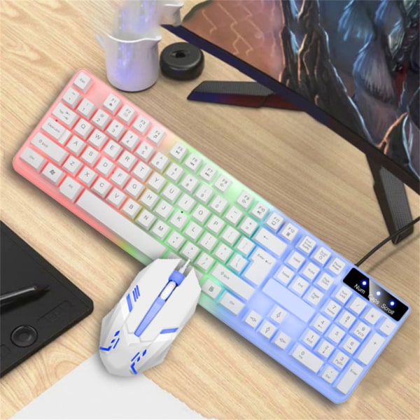 Kablet spilltastatur 104 taster Datamaskin PC Spillsikkert tastaturtilbehør Svart med mus White Without Mouse